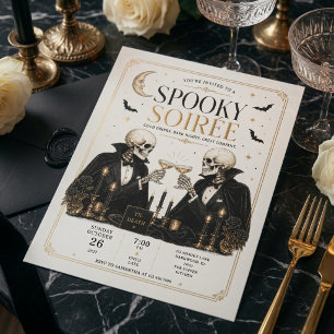 Cartes Pour Fêtes Annuelles Soirée Squelettique Élégante Soirée de Cocktail d'