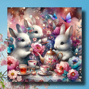 Cartes Pour Fêtes Annuelles Soirée Thé Pâques Bunny Pink Purple