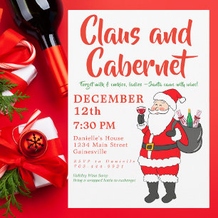 Cartes Pour Fêtes Annuelles Soirée Vin des Dames Claus & Cabernet pour Noël