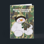 Cartes Pour Fêtes Annuelles Soldat de Noël Snowman<br><div class="desc">Mignons soldat militaire thème bonhomme de neige de Noël habillé en camo motif design casquette et foulard... personnalisable .. personnaliser avec votre propre texte .. rendre vos cartes spéciales cette année avec Ricaso</div>