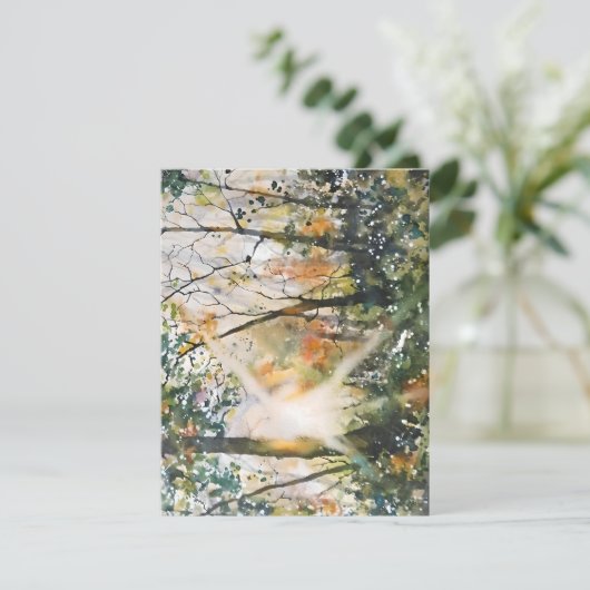 Cartes Pour Fêtes Annuelles Soleil matinal À Travers Les Arbres Aquarelle (Debout devant)