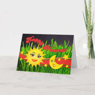 Cartes Pour Fêtes Annuelles Soleil souriant Lune Vert Sabzeh Nouvel An persan