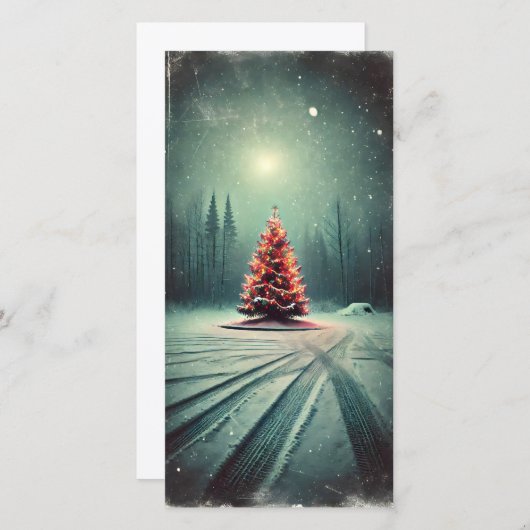 Cartes Pour Fêtes Annuelles Solely Bright Christmas Tree Dark Winter Night (Devant / Derrière)