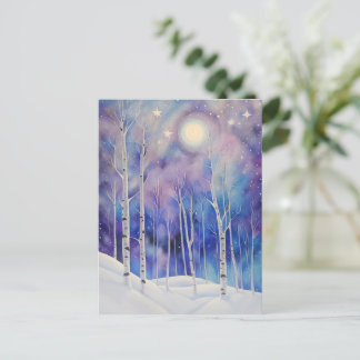 Cartes Pour Fêtes Annuelles Solstice d'hiver avec bouleaux enneigés