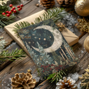 Cartes Pour Fêtes Annuelles Solstice d'hiver de Yule bénie Forêt d'hiver Lune