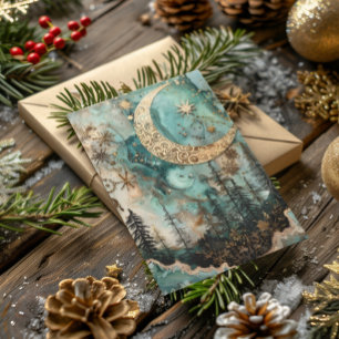 Cartes Pour Fêtes Annuelles Solstice d'hiver de Yule Turquoise forêt lune