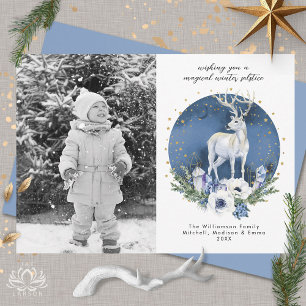 Cartes Pour Fêtes Annuelles Solstice d'hiver Deer Blue Christmas Photo