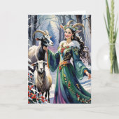 Cartes Pour Fêtes Annuelles Solstice d'hiver déesse Yule chèvres en forêt (Devant)