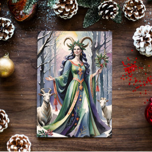 Cartes Pour Fêtes Annuelles Solstice d'hiver déesse Yule chèvres en forêt