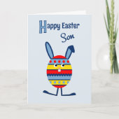 Cartes Pour Fêtes Annuelles Son bleu oeuf de Pâques lapin (Devant)