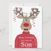 Cartes Pour Fêtes Annuelles Son Reindeer Noël personnalisable (Devant)