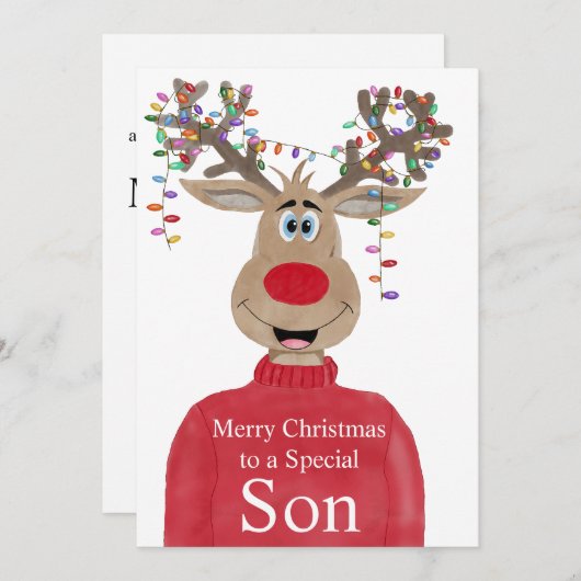 Cartes Pour Fêtes Annuelles Son Reindeer Noël personnalisable (Devant / Derrière)
