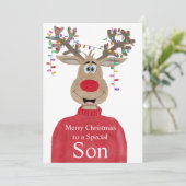 Cartes Pour Fêtes Annuelles Son Reindeer Noël personnalisable (Debout devant)