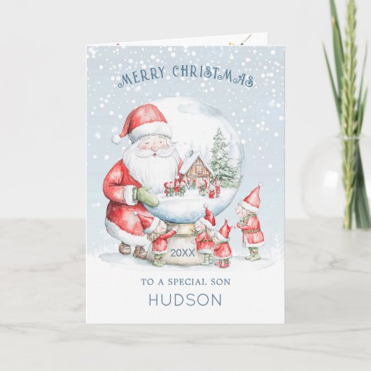 Cartes Pour Fêtes Annuelles Son Snow Globe Père Noël Elf Christmas (Devant)