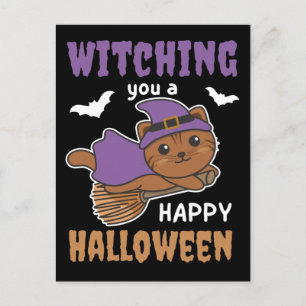 Cartes Pour Fêtes Annuelles Sorcière Chat Chats Sorcellerie Vous Un Joyeux Hal