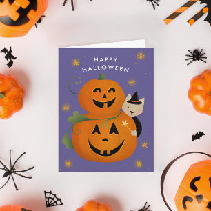Cartes Pour Fêtes Annuelles Sorcière Chat Citrouille D'Halloween Enfants Coupé