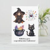 Cartes Pour Fêtes Annuelles Sorcière Chat Noir Cauldron Witchcraft Halloween N (Debout devant)