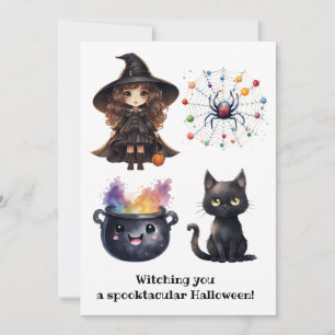 Cartes Pour Fêtes Annuelles Sorcière Chat Noir Cauldron Witchcraft Halloween N