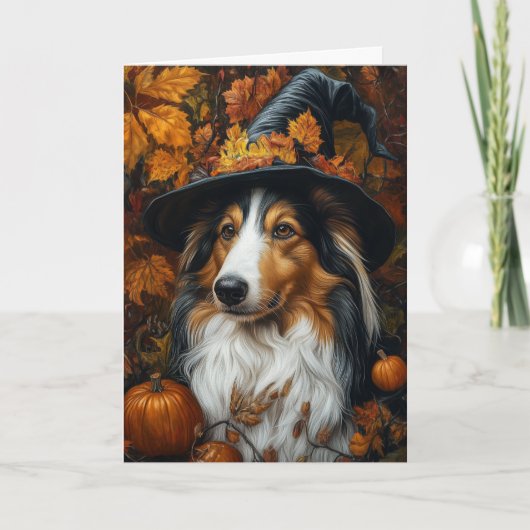 Cartes Pour Fêtes Annuelles Sorcière Collie Halloween (Devant)