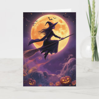 Cartes Pour Fêtes Annuelles Sorcière de Clair de Lune Époïvantable Halloween