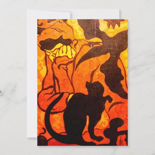 Cartes Pour Fêtes Annuelles Sorcière d'Halloween avec un chat noir (Devant)