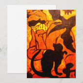 Cartes Pour Fêtes Annuelles Sorcière d'Halloween avec un chat noir (Devant / Derrière)