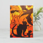 Cartes Pour Fêtes Annuelles Sorcière d'Halloween avec un chat noir (Debout devant)