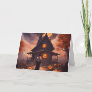 Cartes Pour Fêtes Annuelles sorcière d'Halloween se dirigeant vers sa maison h