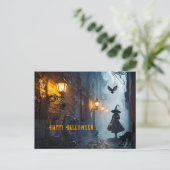Cartes Pour Fêtes Annuelles Sorcière éffrayante Allée avec Chat Wicked Hallowe (Debout devant)