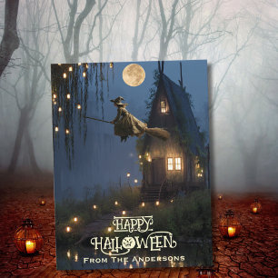 Cartes Pour Fêtes Annuelles Sorcière effrayante Haunch House Forest Halloween 