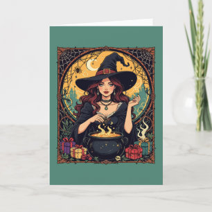 Cartes Pour Fêtes Annuelles Sorcière Fantaisiste Envoûtante Avec Des Araignées