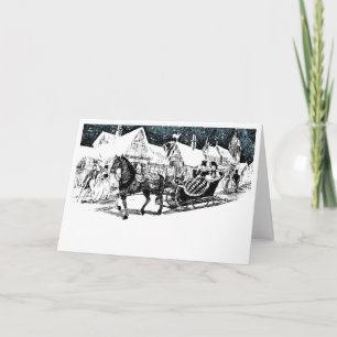 Cartes Pour Fêtes Annuelles Sortie vintage dans un cheval ouvert traîneau