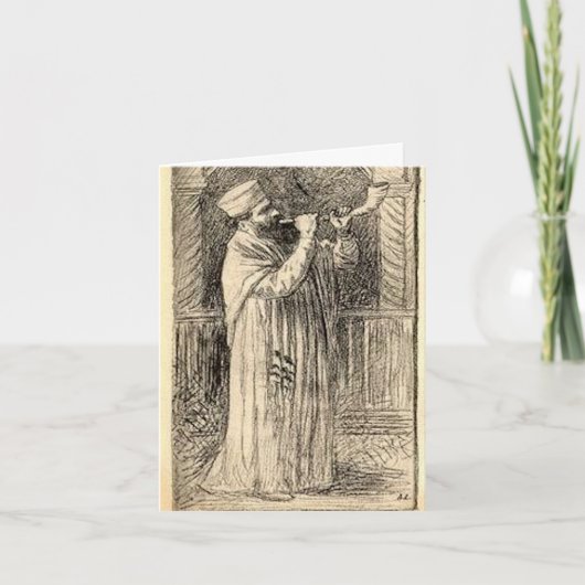 Cartes Pour Fêtes Annuelles Souffleur de Shofar Vintage Nouvel An Juif Rosh Ha (Devant)
