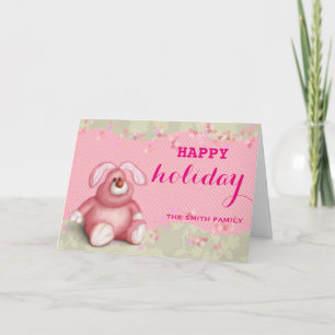 Cartes Pour Fêtes Annuelles Souhaitez Joyeux Vacances Pink Enfants Teddy Noël