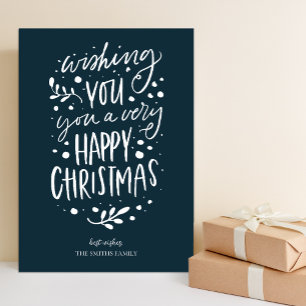 Cartes Pour Fêtes Annuelles Souhaitez-vous Joyeux Noël Bleu Script Non Photo