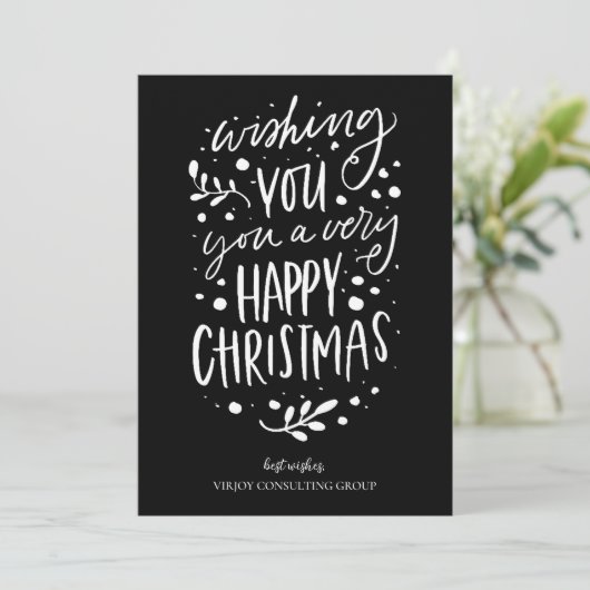 Cartes Pour Fêtes Annuelles Souhaitez-vous Joyeux Noël noir Script Business (Debout devant)