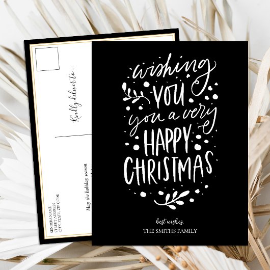 Cartes Pour Fêtes Annuelles Souhaitez-vous Joyeux Noël noir Script non photo