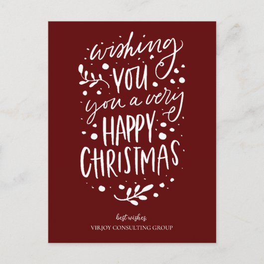Cartes Pour Fêtes Annuelles Souhaitez-vous Joyeux Noël Rouge Script Business (Devant)