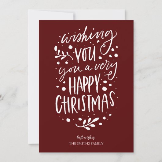 Cartes Pour Fêtes Annuelles Souhaitez-vous Joyeux Noël Rouge Script Non Photo (Devant)