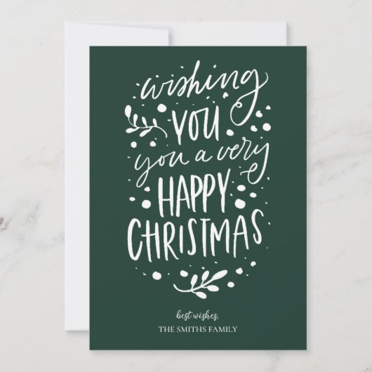 Cartes Pour Fêtes Annuelles Souhaitez-vous Joyeux Noël Vert Script Non Photo (Devant)