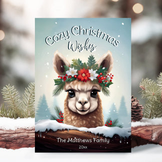 Cartes Pour Fêtes Annuelles Souhaits de Noël cosy Winter Wonderland Alpaca