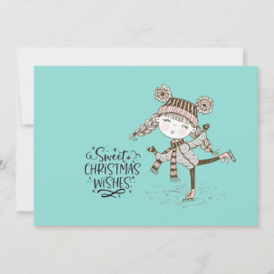 Cartes Pour Fêtes Annuelles Souhaits de Noël doux Patinage sur glace