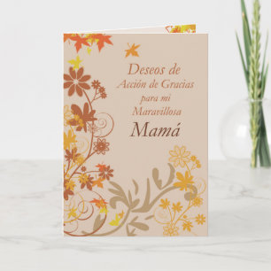 Cartes Pour Fêtes Annuelles Souhaits de thanksgiving de mère dans l'Espagnol,