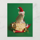 Cartes Pour Fêtes Annuelles Souris avec casquette Père Noël avec fromage (Devant)