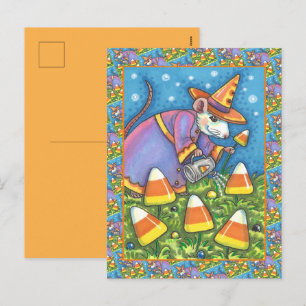 CARTES POUR FÊTES ANNUELLES SOURIS BLANC DANS JARDIN DE CANDY CORN, COLORÉ & C