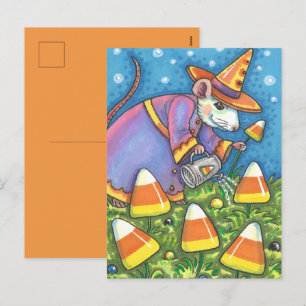 CARTES POUR FÊTES ANNUELLES SOURIS BLANC DANS JARDIN DE CANDY CORN, COLORÉ & C