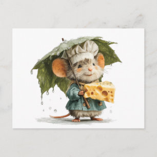 Cartes Pour Fêtes Annuelles Souris chef sous la pluie avec un parapluie en feu