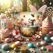 Cartes Pour Fêtes Annuelles Souris Cute Dans Tea Aquarelle Florale Pâques