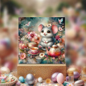 Cartes Pour Fêtes Annuelles Souris d'aquarelle gaie Floral Pâques Tea Party