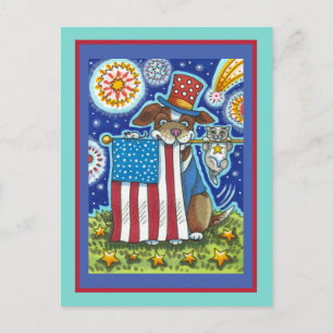 CARTES POUR FÊTES ANNUELLES SOURIS DE CHIEN À CHIEN PATRIOTIQUE À DRAPEAU, CUI